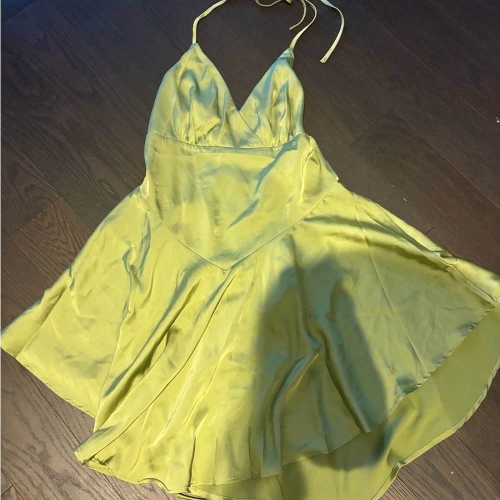Green Satin Halter Dress